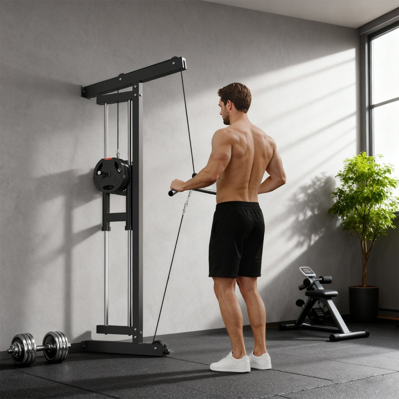 Rowing Machine, Wall-Mounted Cable Fitness Equipment for Home Gym, Black Steel