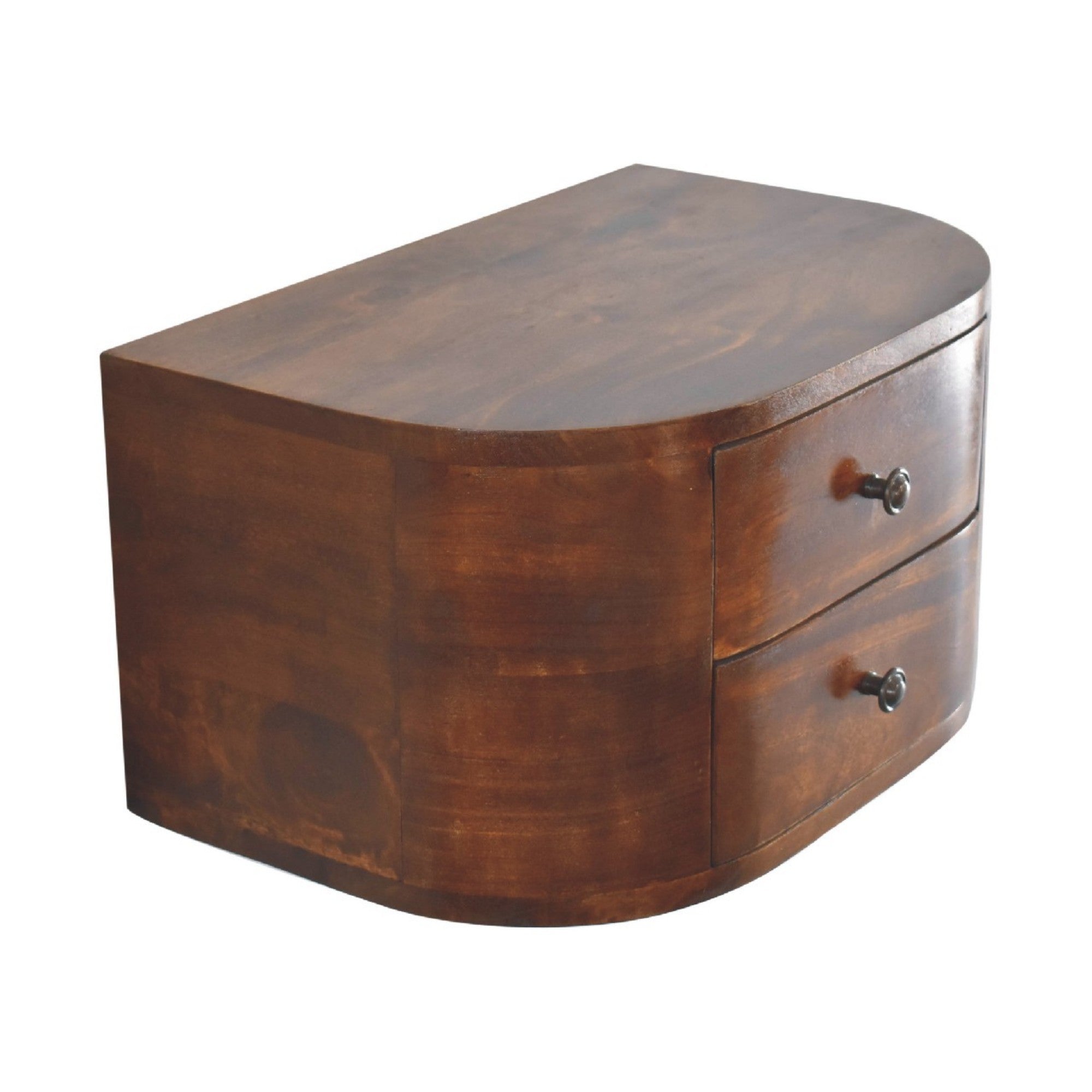 Solid Wood Lunar Floating Bedside, 2 Drawers, Dark Brown