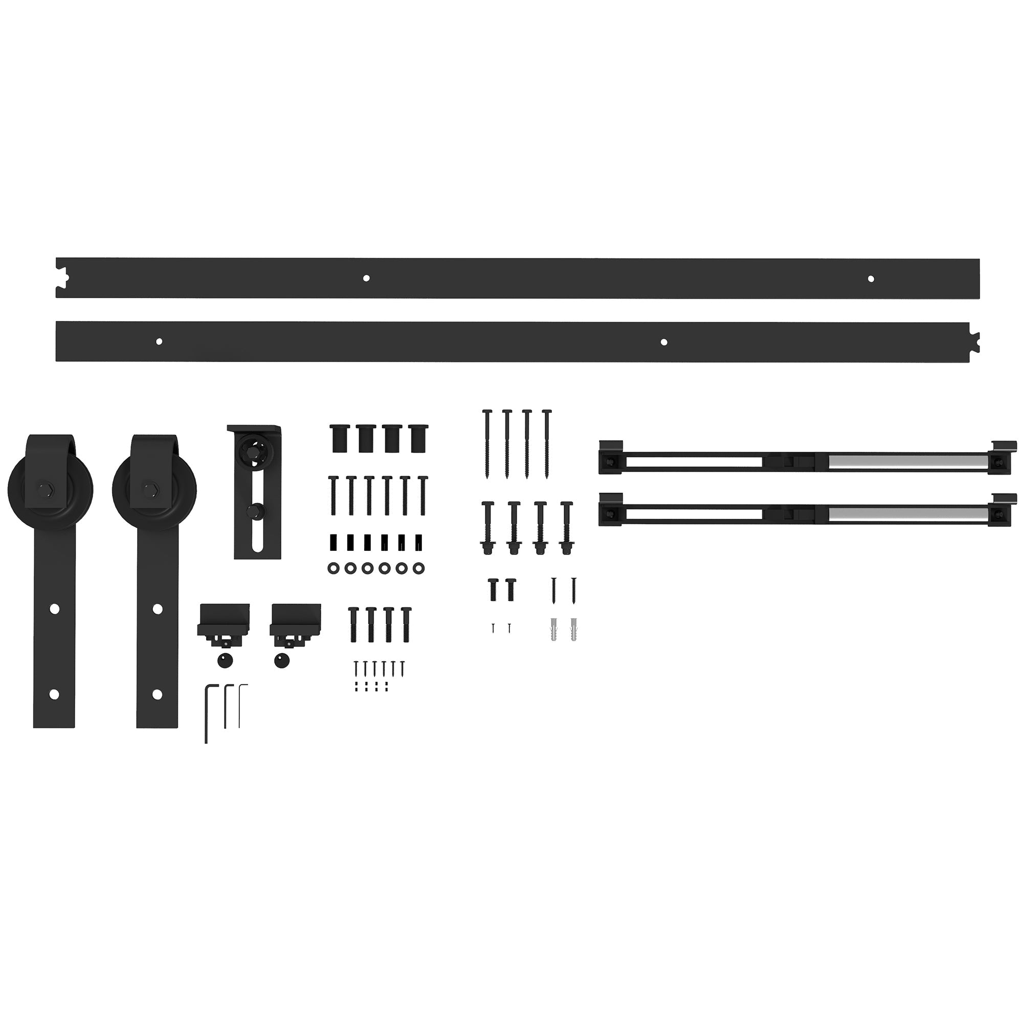 Sliding Door Hardware Set 183cm, Rails Rollers Anti-Jump Devices, Carbon Steel Black