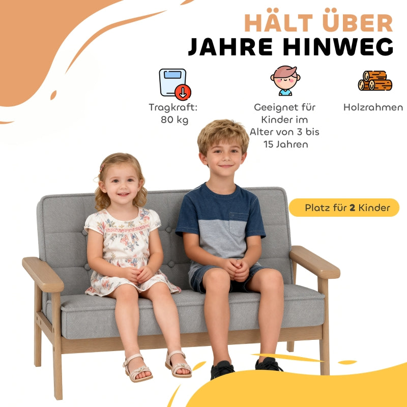 Children's Armchair Sofa Wooden Frame Upholstered - Velvet Grey