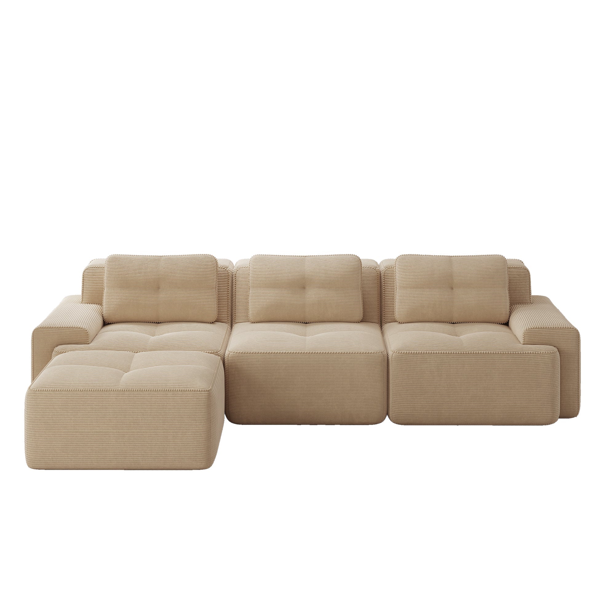 Cloud Modular L-Shaped Sofa 3-Seater Ottoman Boneless Corduroy Beige