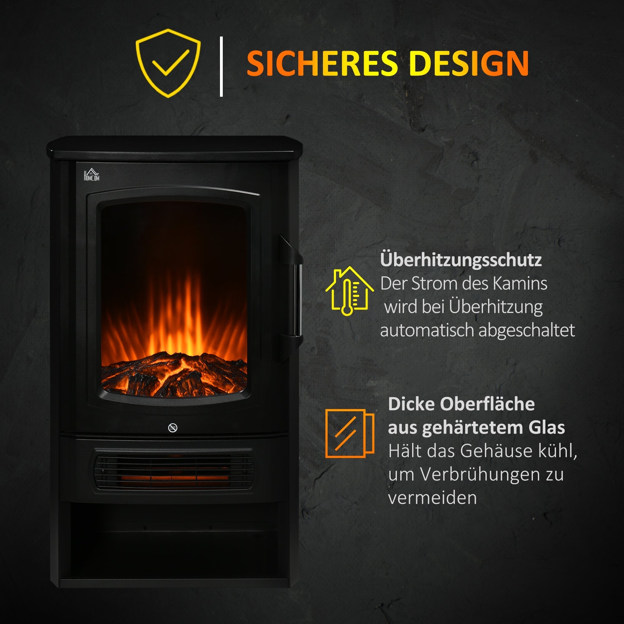 LED Electric Fireplace, 1000/2000W Heating, Flame Effect, 44.5x32x74cm, White