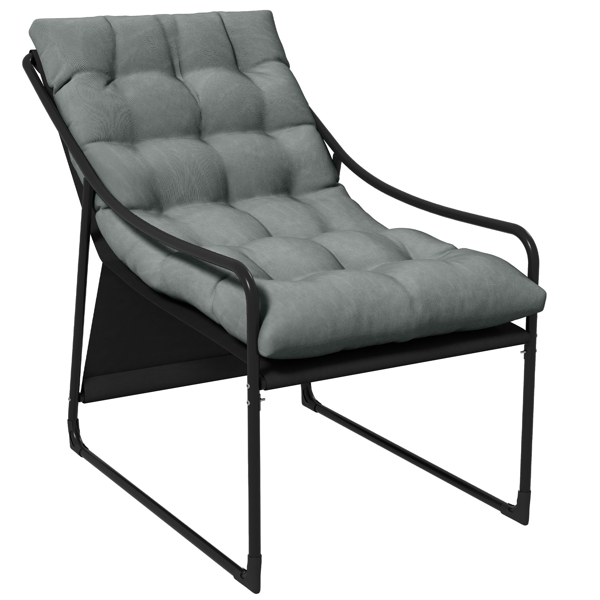 Garden Armchair Lounge Chair Thick Cushion Armrests 120 kg Load Capacity, Grey