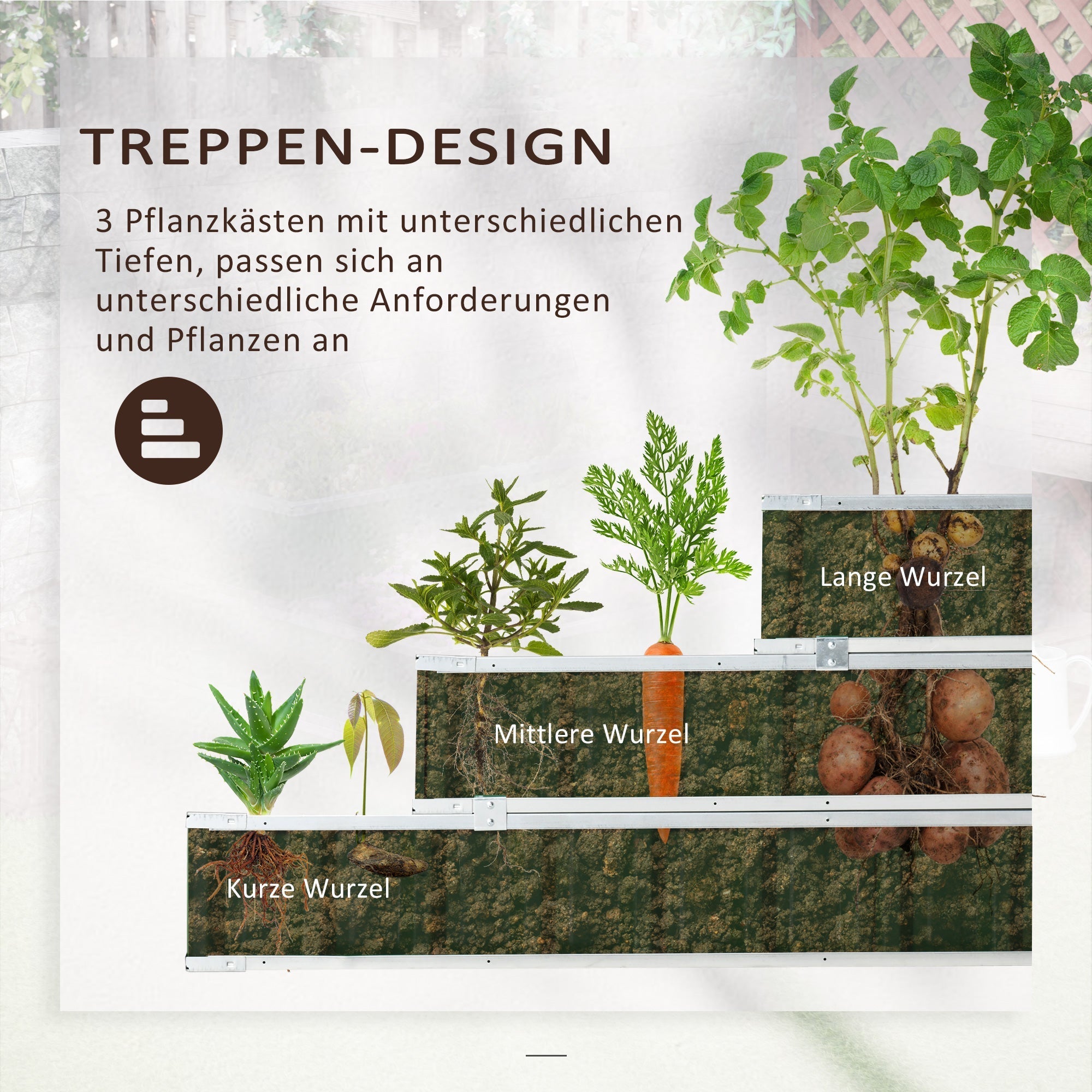 Steel Raised Garden Bed, 118x118x62 cm 3-Tier Flower Stand Weatherproof, Dark Grey Metal