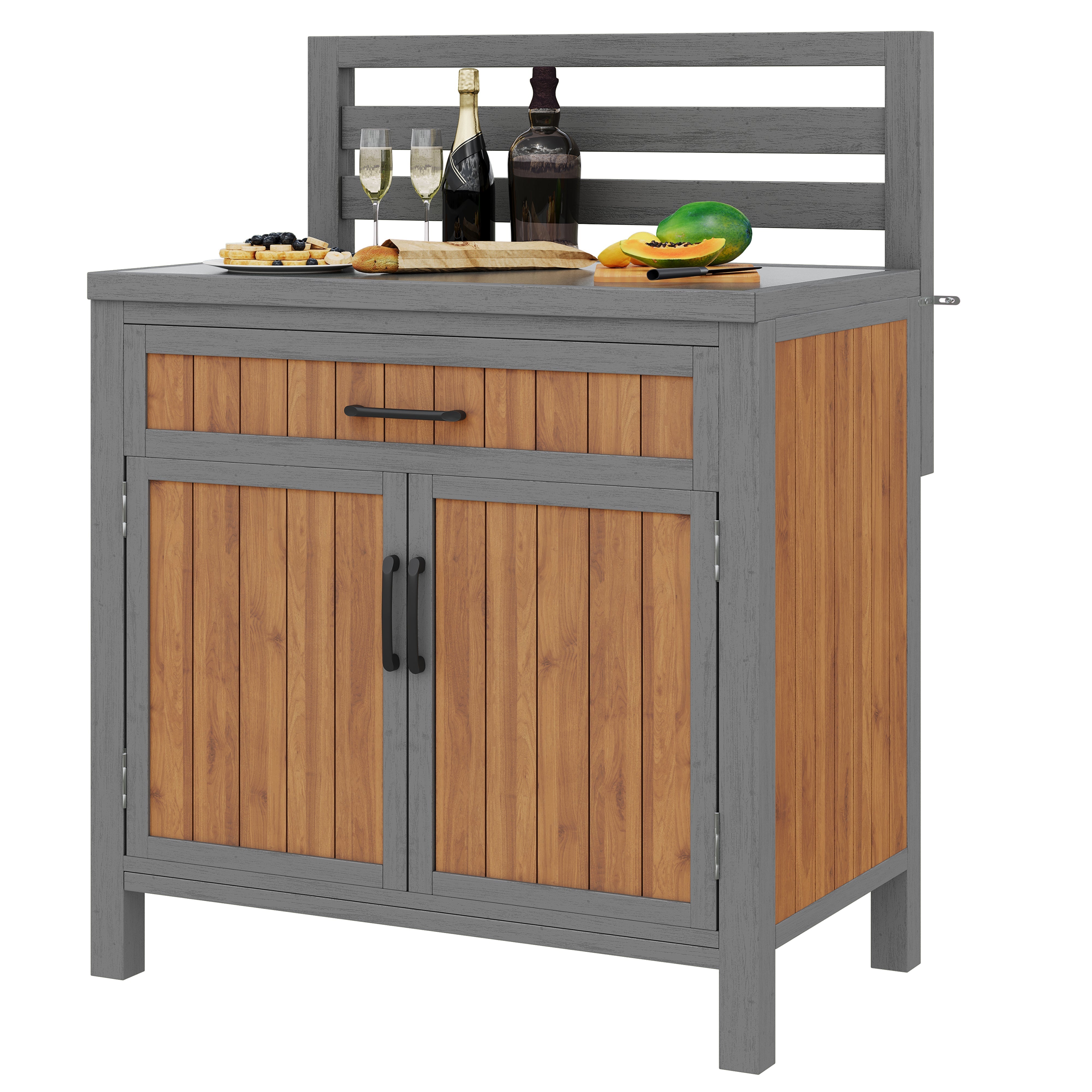 Wooden Garden Cabinet with Work Surface and Adjustable Shelves, Weatherproof Wood