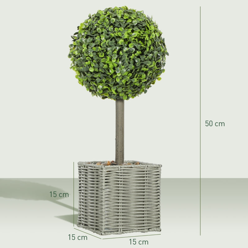 Artificial Plants, UV-resistant Trees in Pots, Plastic, Cement, Green