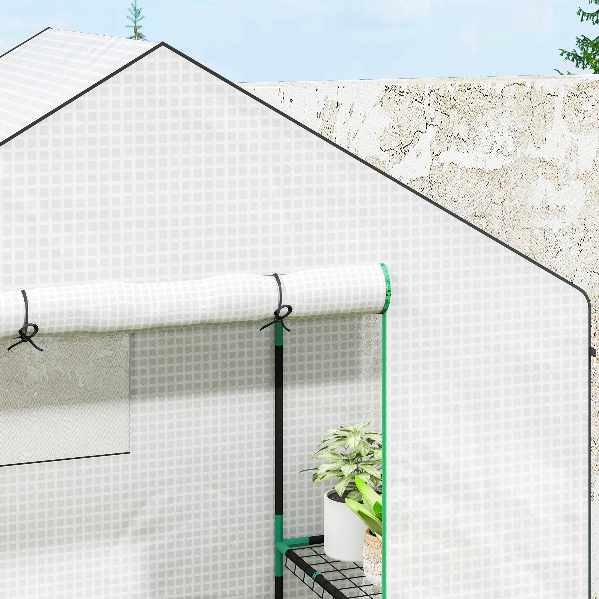 Greenhouse, Roll-Up Door, Window, Shelves, 143x74x190cm, White