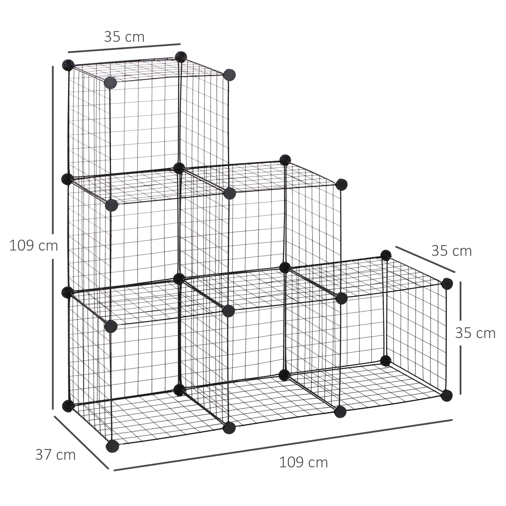 Shelving Unit, 6 Compartments, Wire Mesh Cube, Black