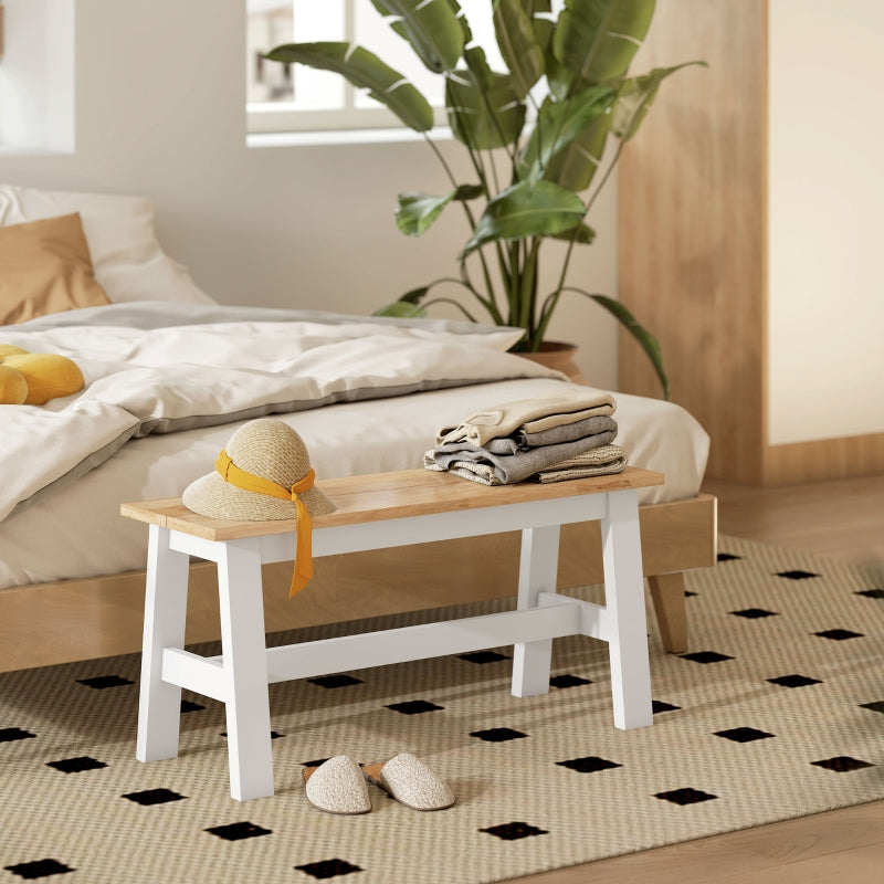 Bench for 2, Wooden with Stabilizing Crossbar, White