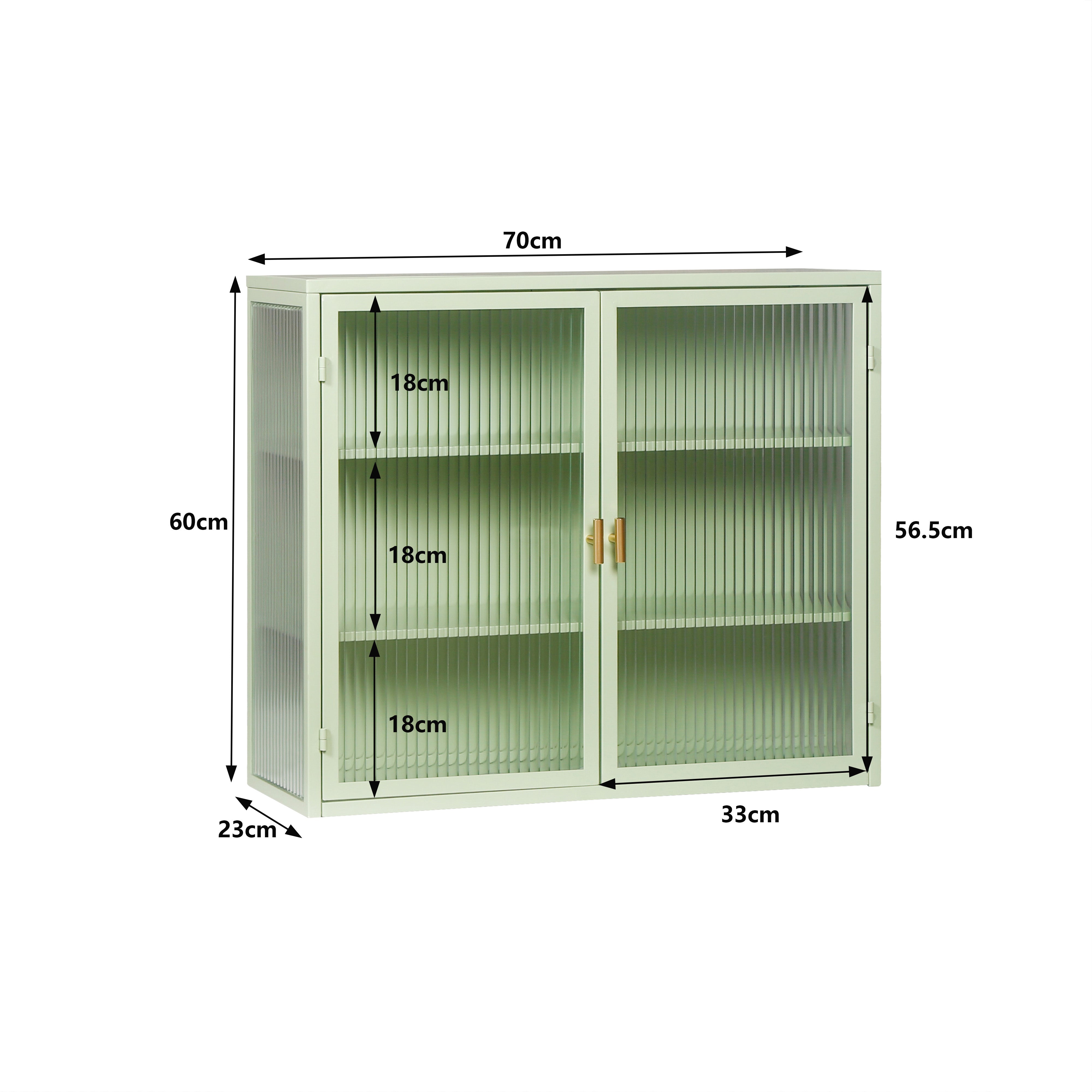 Wall Cabinet, 70CM Modern Two-Door with Three-Tier Storage, Glass Doors (Green)