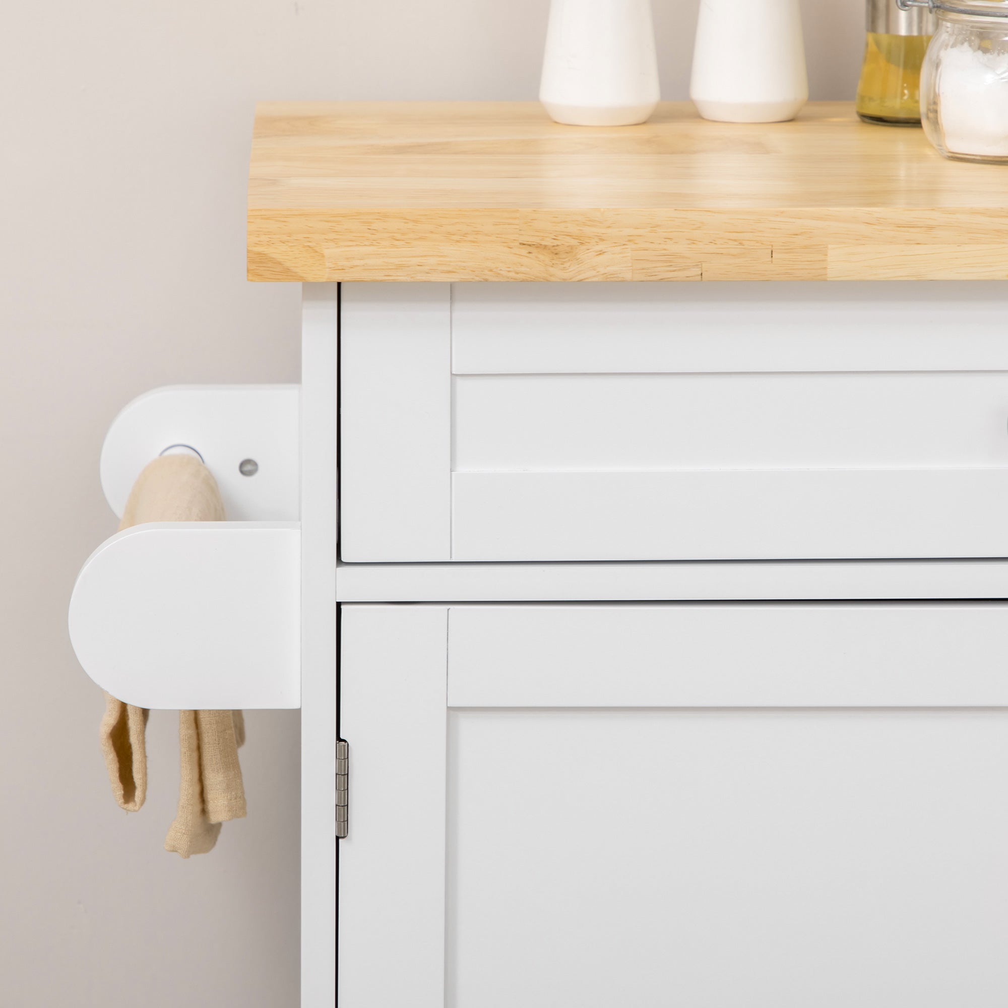 Kitchen Trolley Serving Cart Worktop Spice Rack Towel Rail White