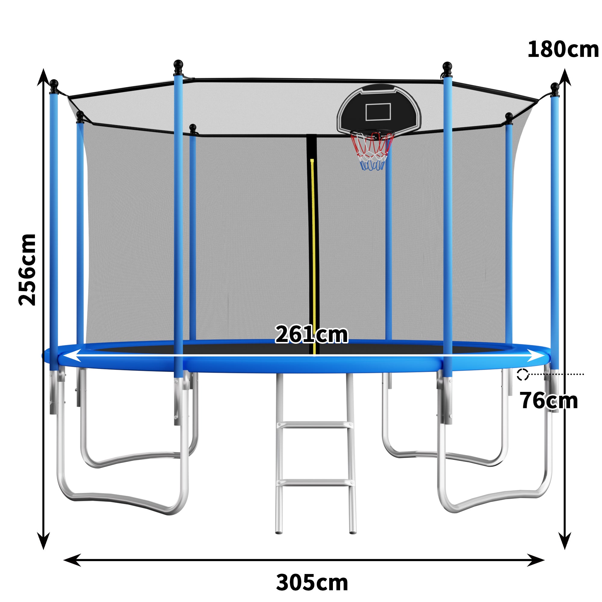 Outdoor Trampoline 305 cm with Reinforced Leg Crossbars and One-Piece Construction, Metal