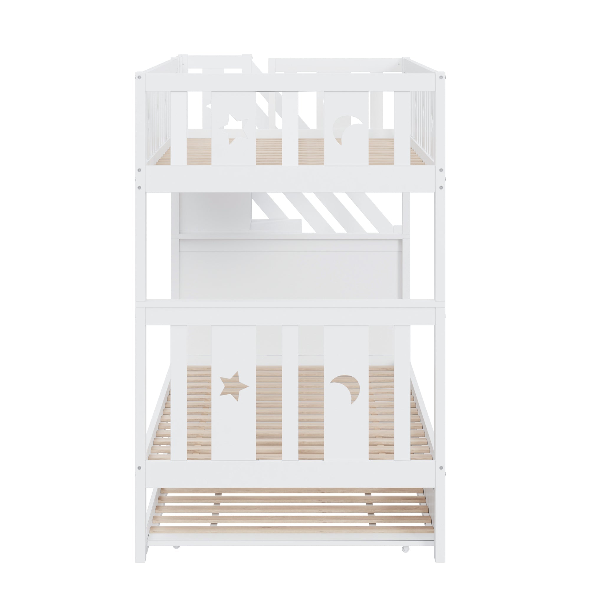 Bunk Bed for Kids with Pull-Out Bed and Storage Stairs, White