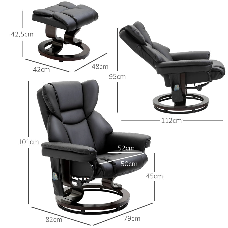 Liegesessel, Massagefunktion & Hocker, Kunstleder Schwarz