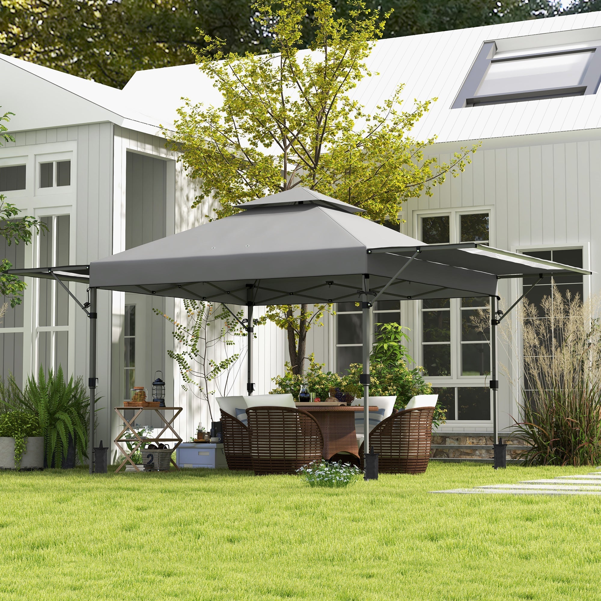 3 x 3 m Pop-Up-Pavillon, höhenverstellbar mit Zubehör – Grau