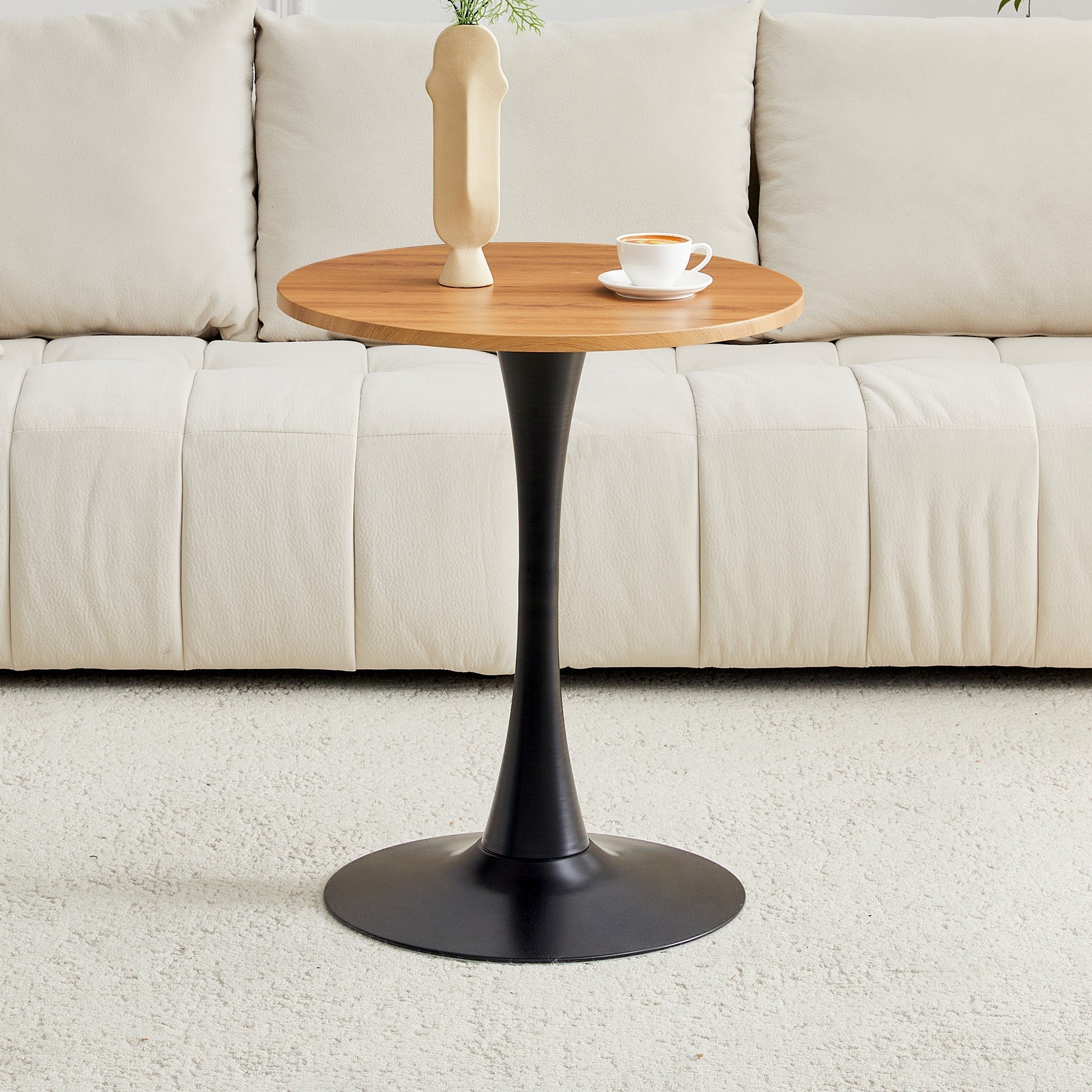 Round 60cm Side/Dining Table Wood Grain Top - Black Leg