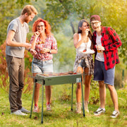 Portable Charcoal BBQ Grill with Seasoning Baskets and Hooks, Stainless Steel