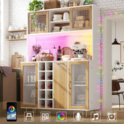 Buffet Sideboard Cabinet with LED Lighting, Wine Rack and Integrated Socket, White and Wood Look