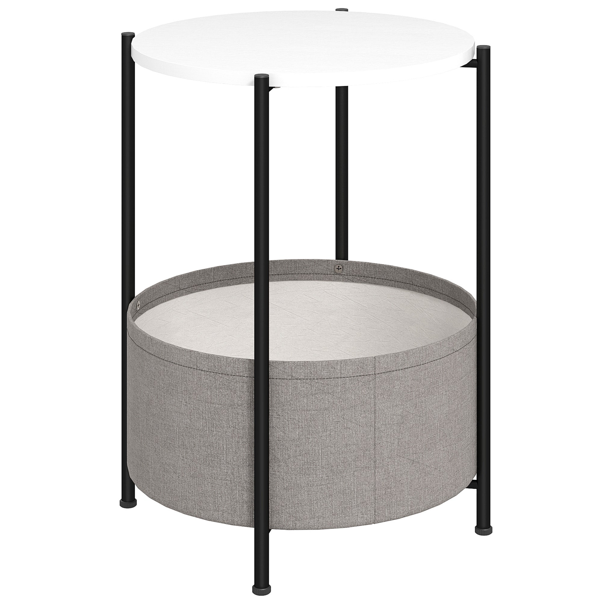 Beistelltisch, runder Couchtisch mit Stauraum, Stahl, Grau+Weiß