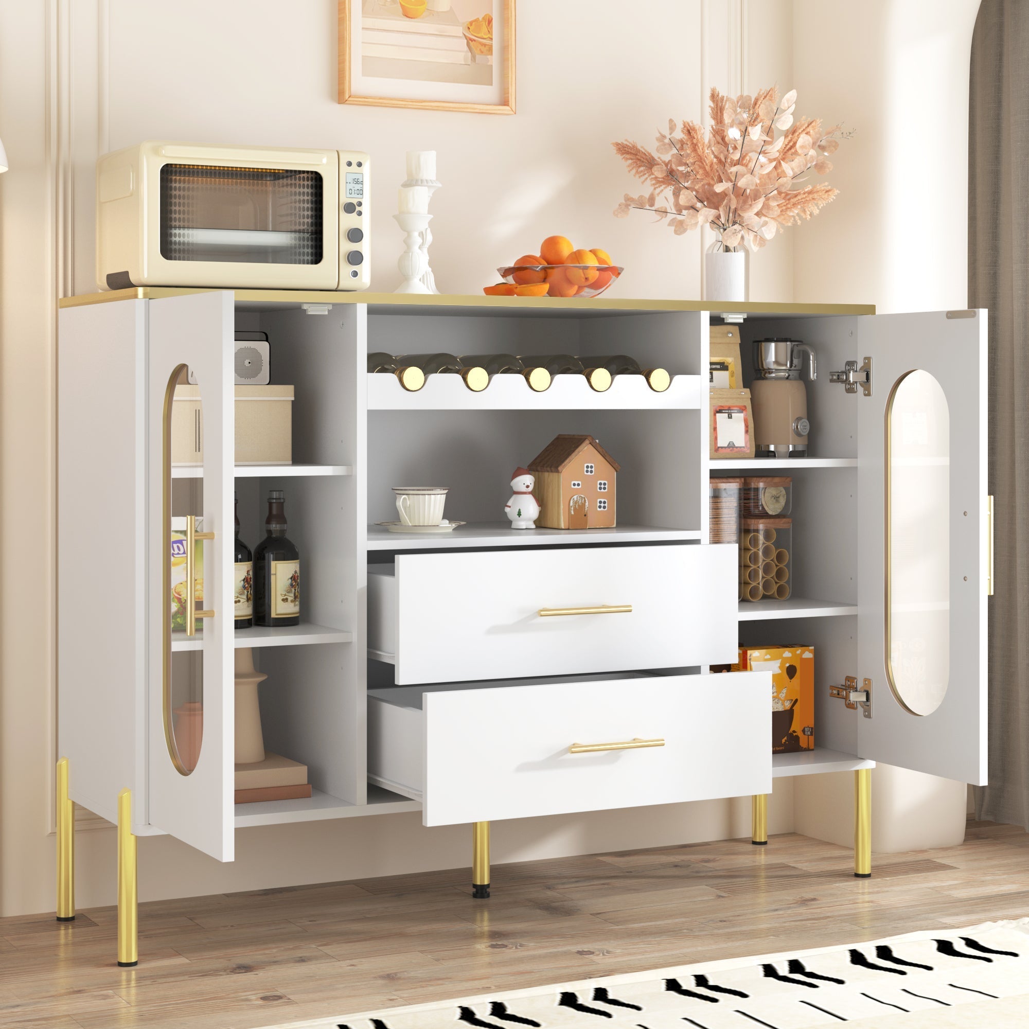 Sideboard, Glass Fronts & Wine Rack, White