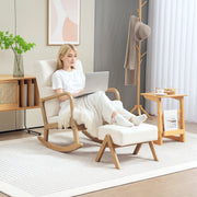 Rocking Chair Footstool Recliner Wooden Legs Linen Look Cream White