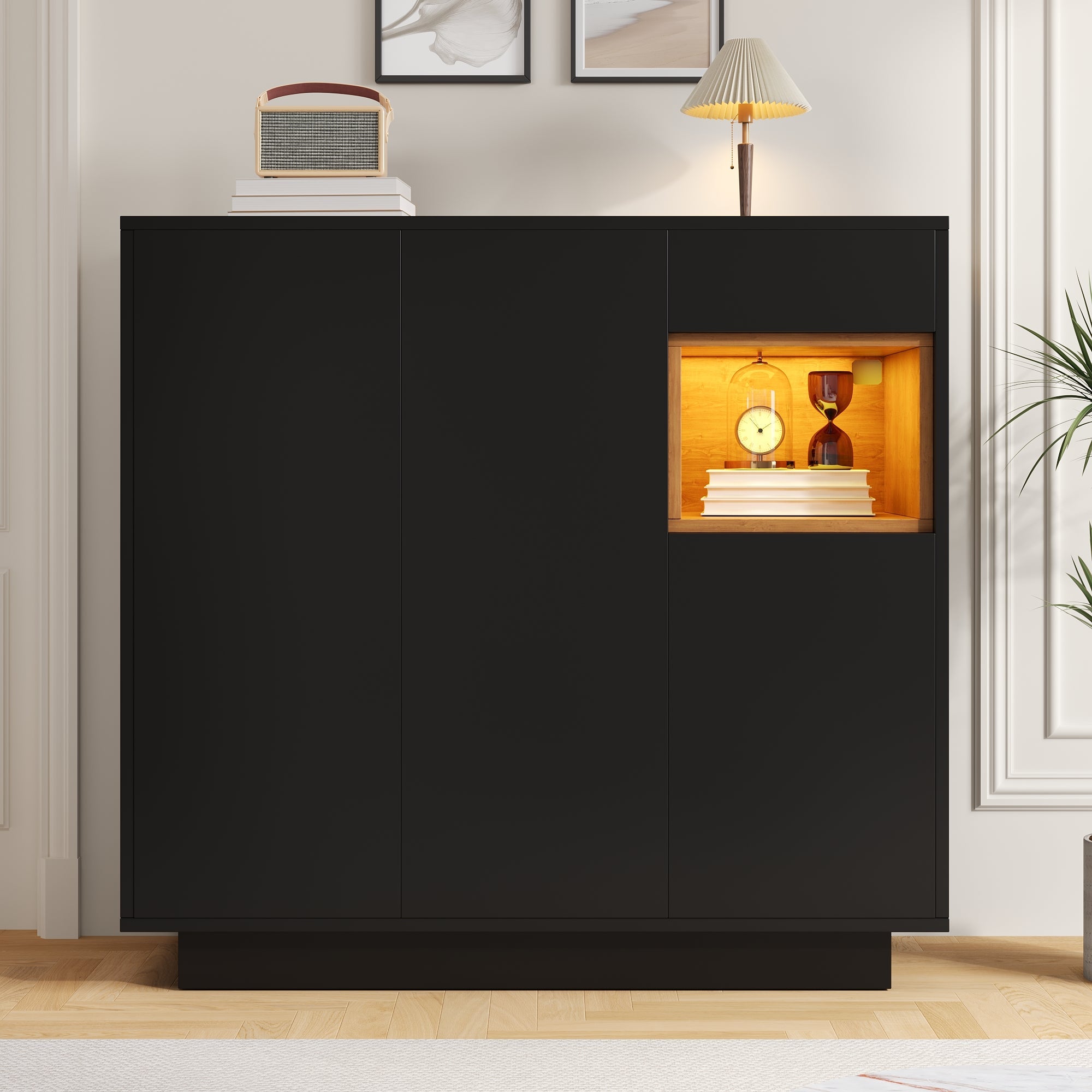 Shoe Cabinet, Adjustable Shelves, Black and Wood