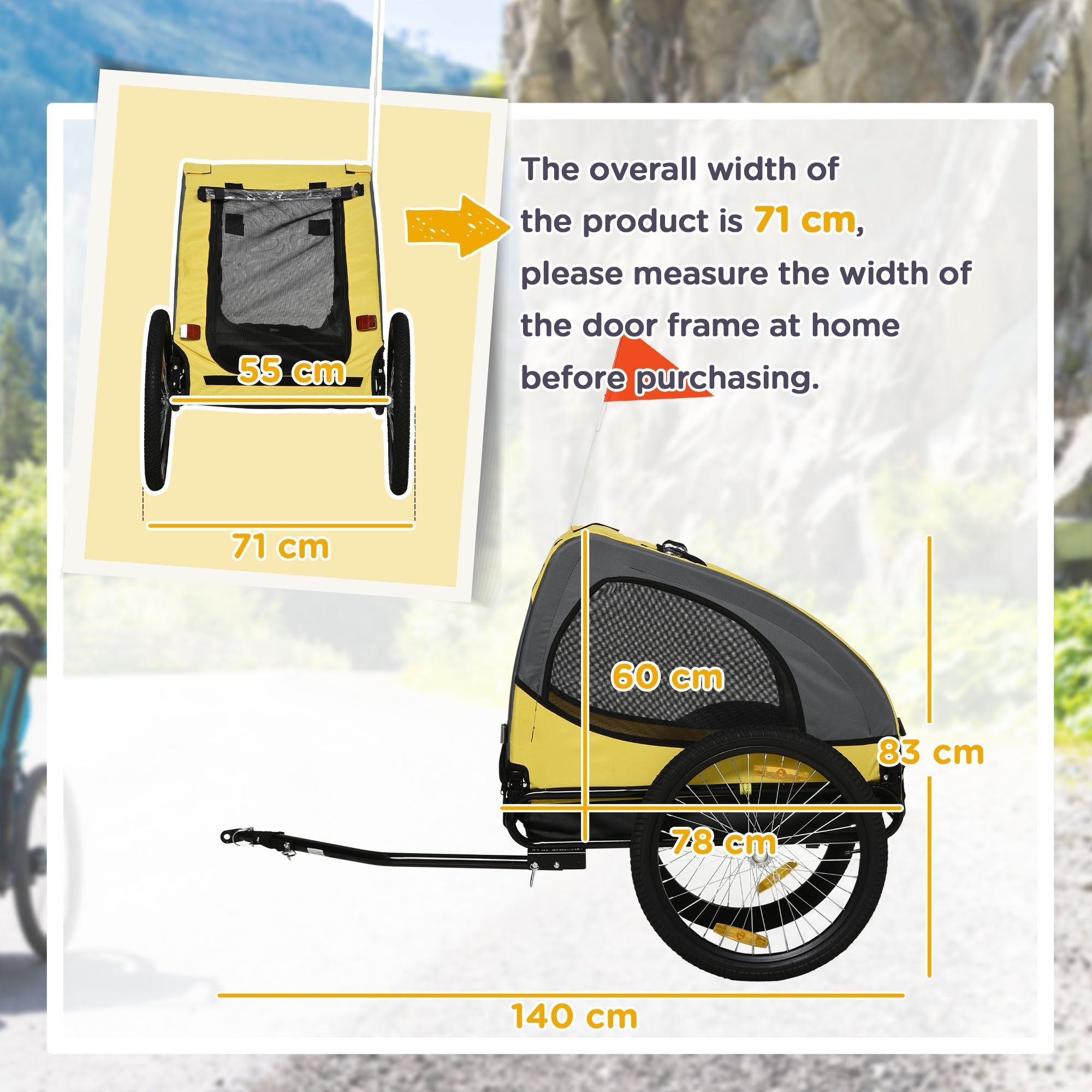 Dog Trailer for Medium Dogs, 20kg Capacity Mesh Windows Safety Leash, Oxford Fabric Yellow