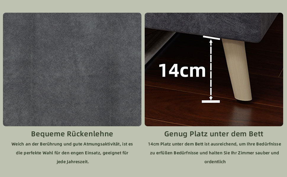 Modernes minimalistisches Bettgestell, niedrige Basis 90x200 cm, grauer holländischer Samtstoff