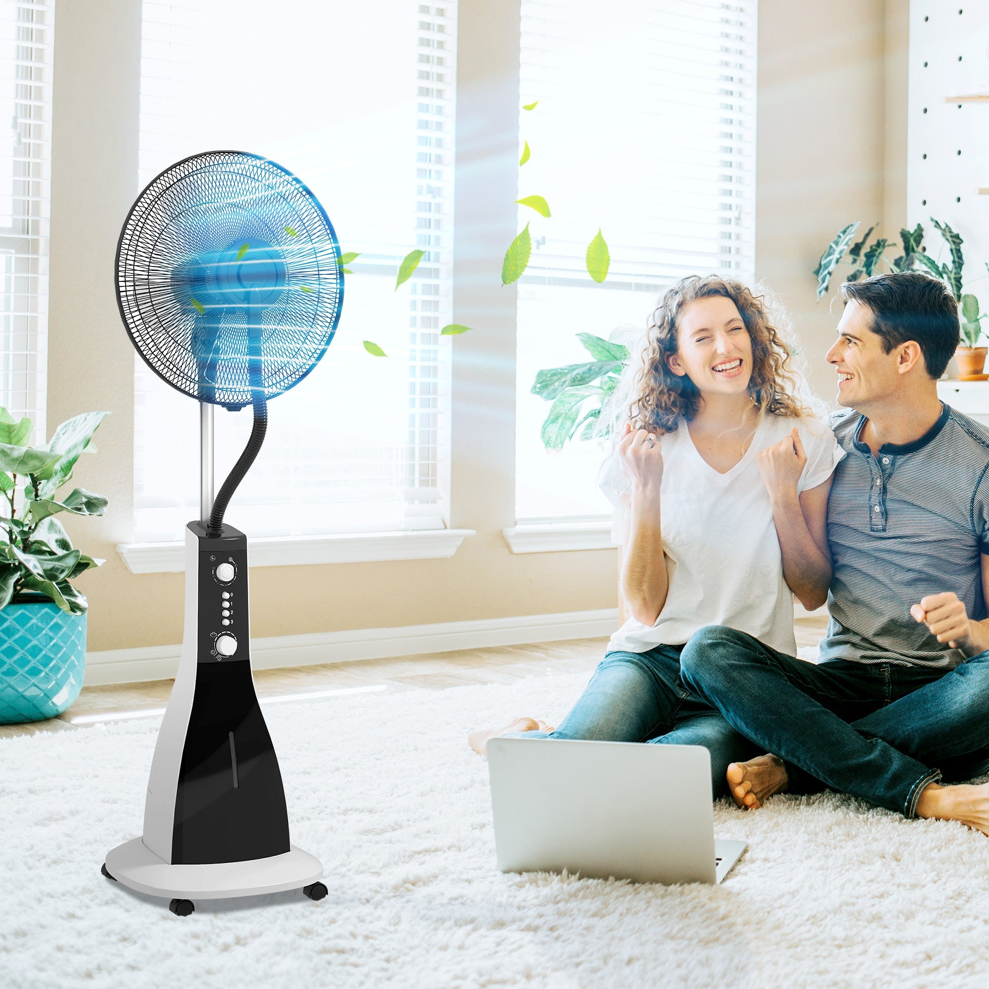 Fan with Mist Function, 90W, 3L Tank, 3 Modes, Timer, Oscillating, Black