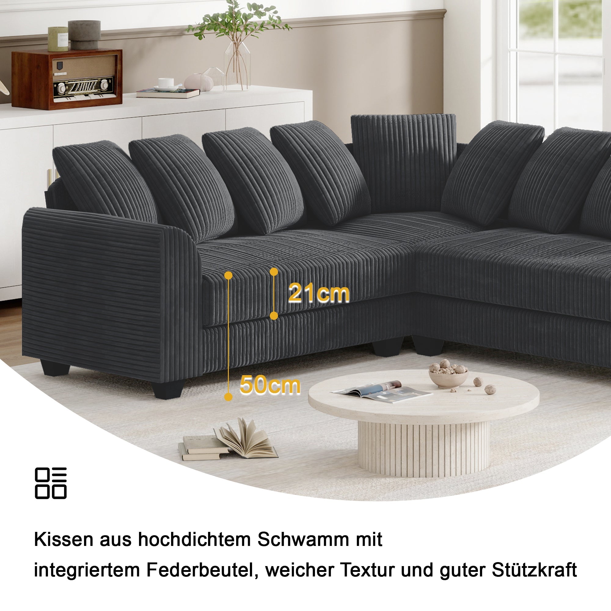 Modular L-Shaped Combination Sofa Repositionable Cushions
