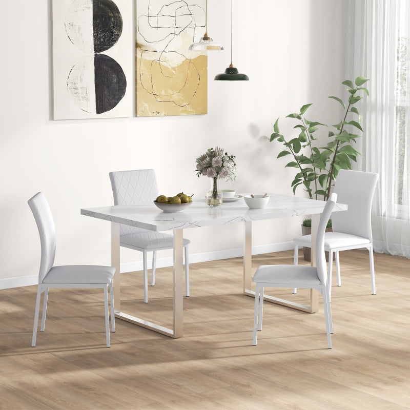 Dining Chairs Set of 4 Upholstered Faux Leather Metal Legs White