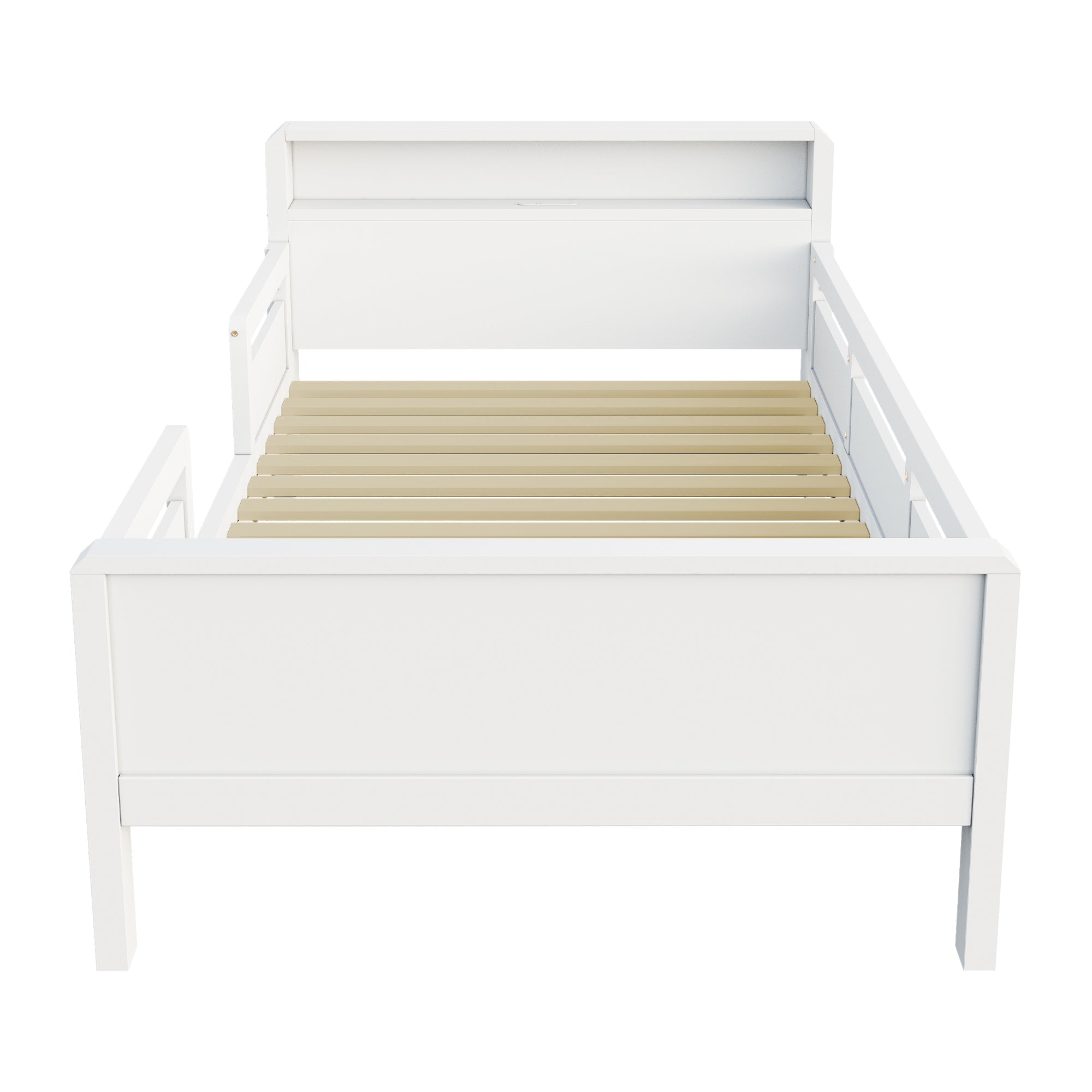 Wooden Bed, 90x200cm Multifunctional with USB & LED, Pinewood White