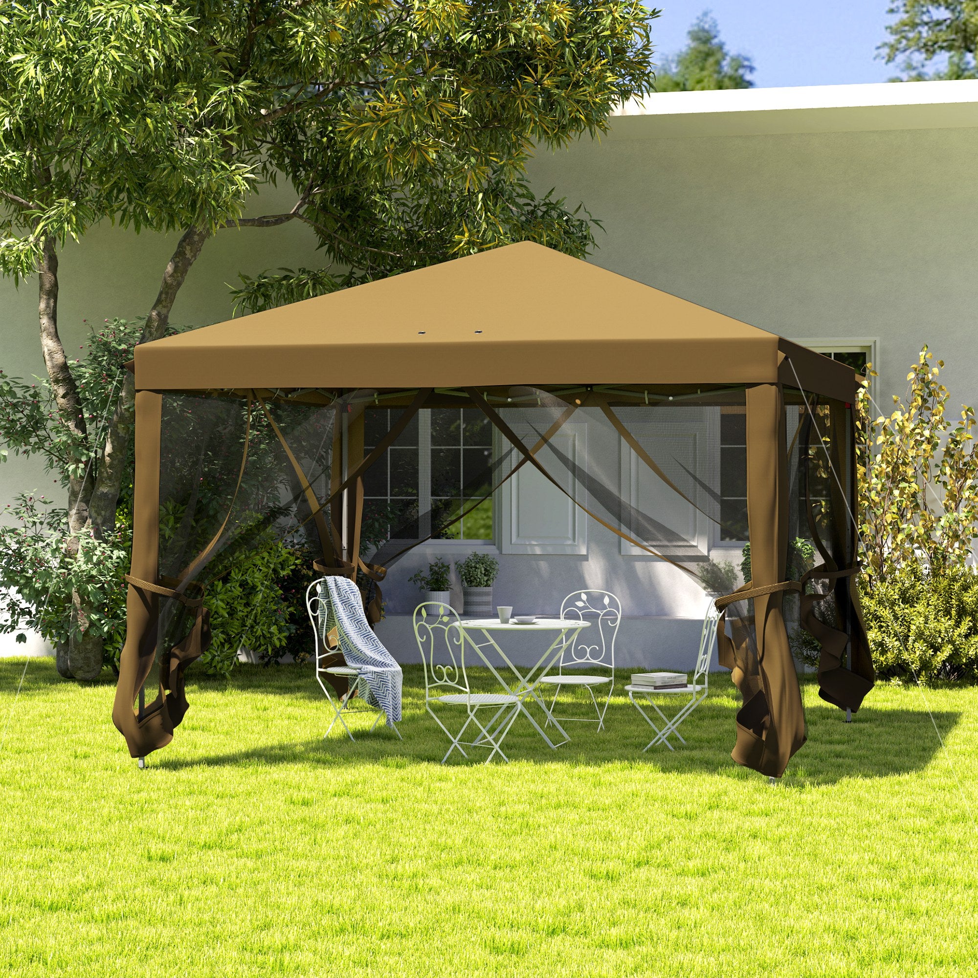 3 x 3 m Pop Up Gazebo with Removable Mesh Sidewalls and Carry Bag, Khaki