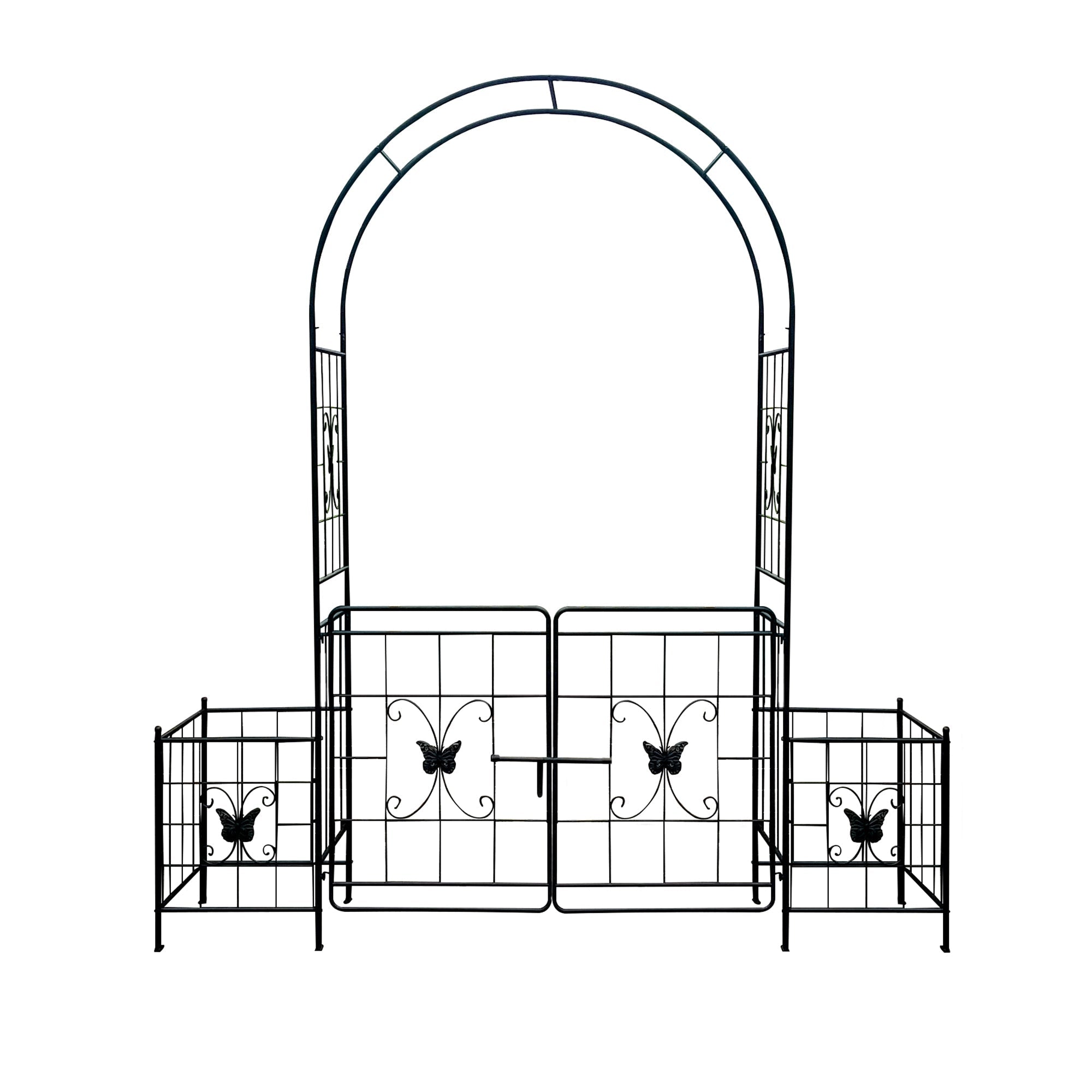 Garden Arch Arbor Trellis with Gate, Durable Metal, 7.15 Feet, Black