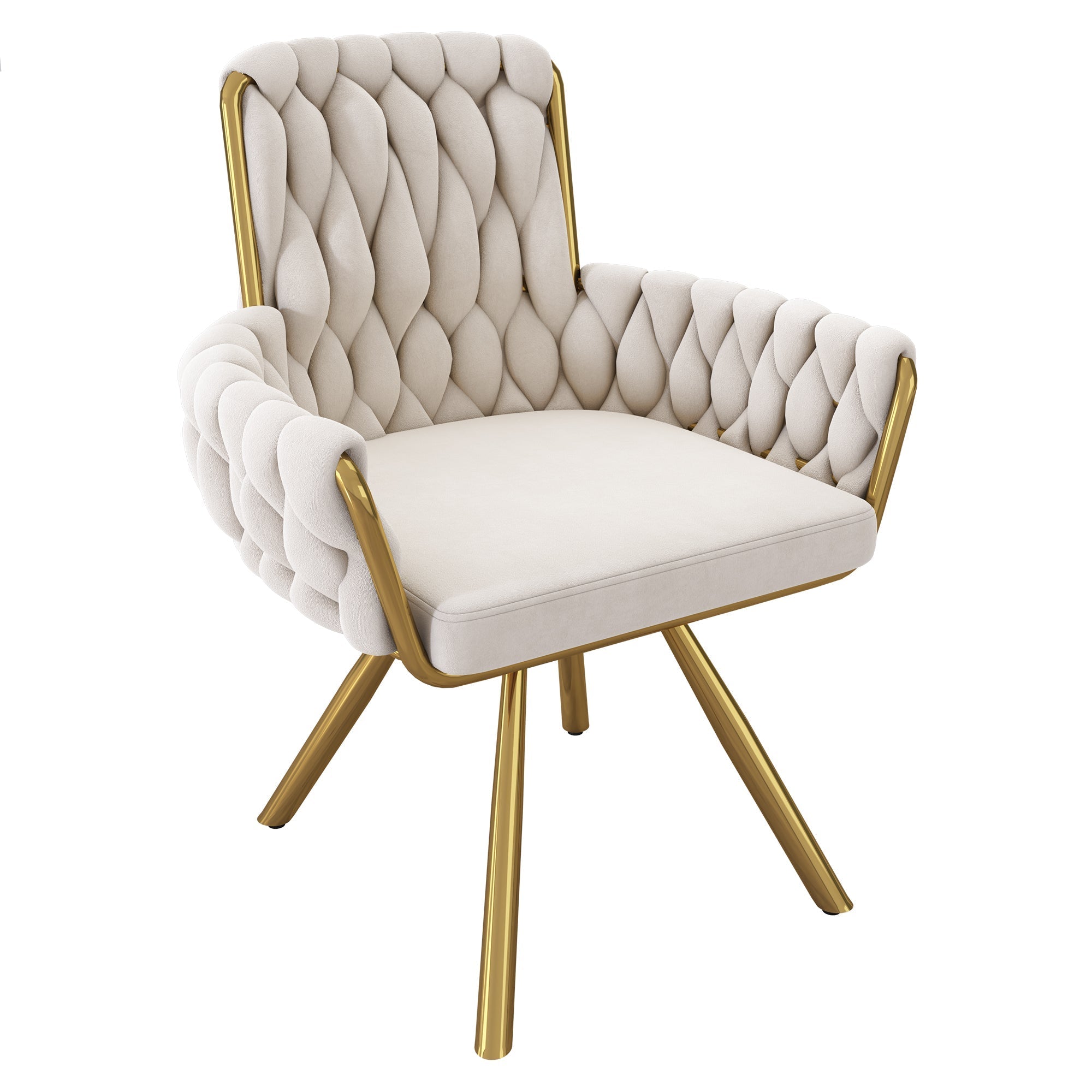 Velvet Dining Chair Set of 6, Luxury Swivel Armchair with Metal Legs, Beige
