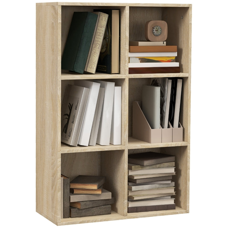 Six-Cube Bookcase Three-Tier Structure Storage Unit Oak Wood Effect