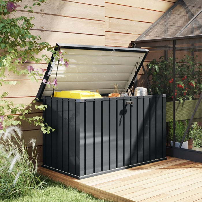 400L Garden Storage Box Lockable Galvanised Steel DARK GREY