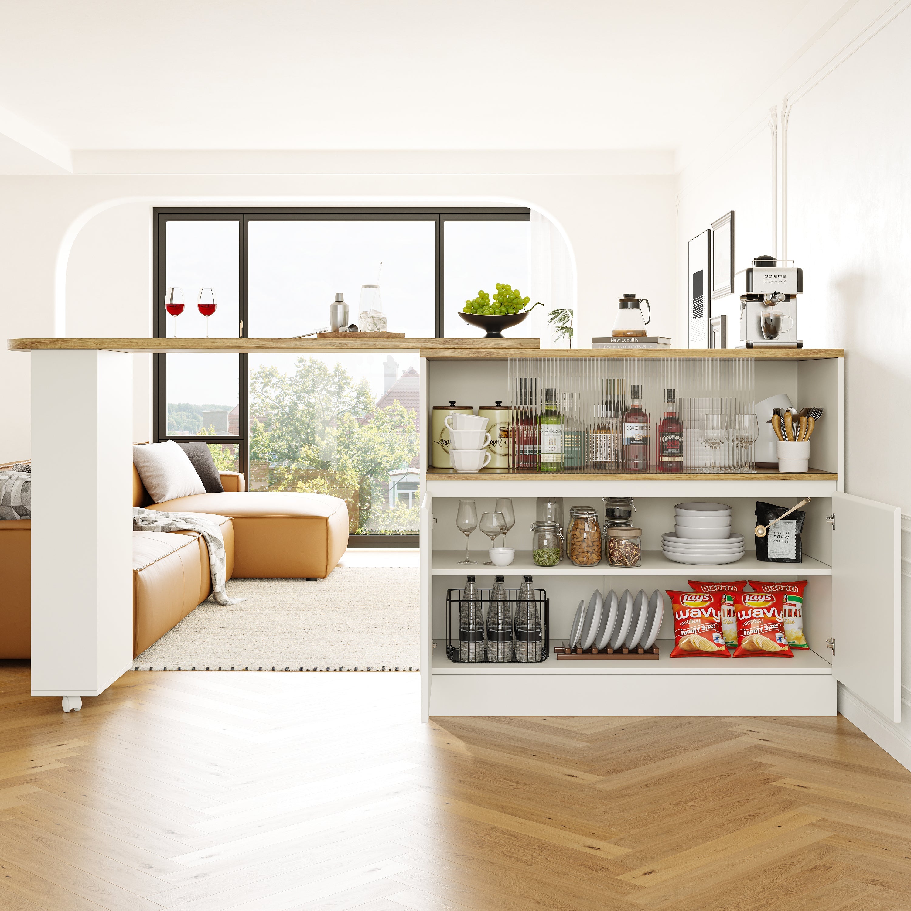 Dining Bar 360° Rotating Multifunctional Sideboard Shelves & Glass