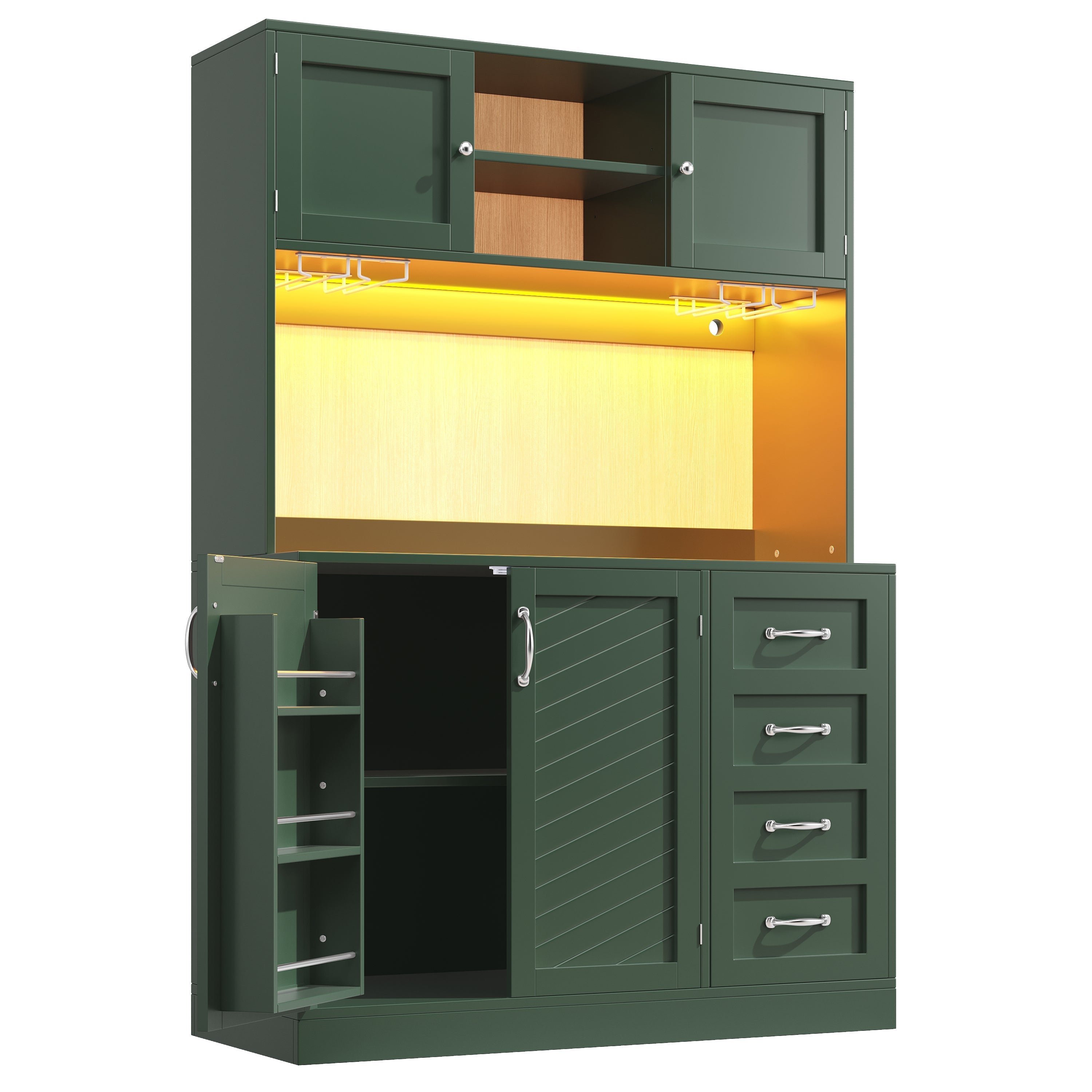 Sideboard with LED Lighting and Drink Holders, Green and White