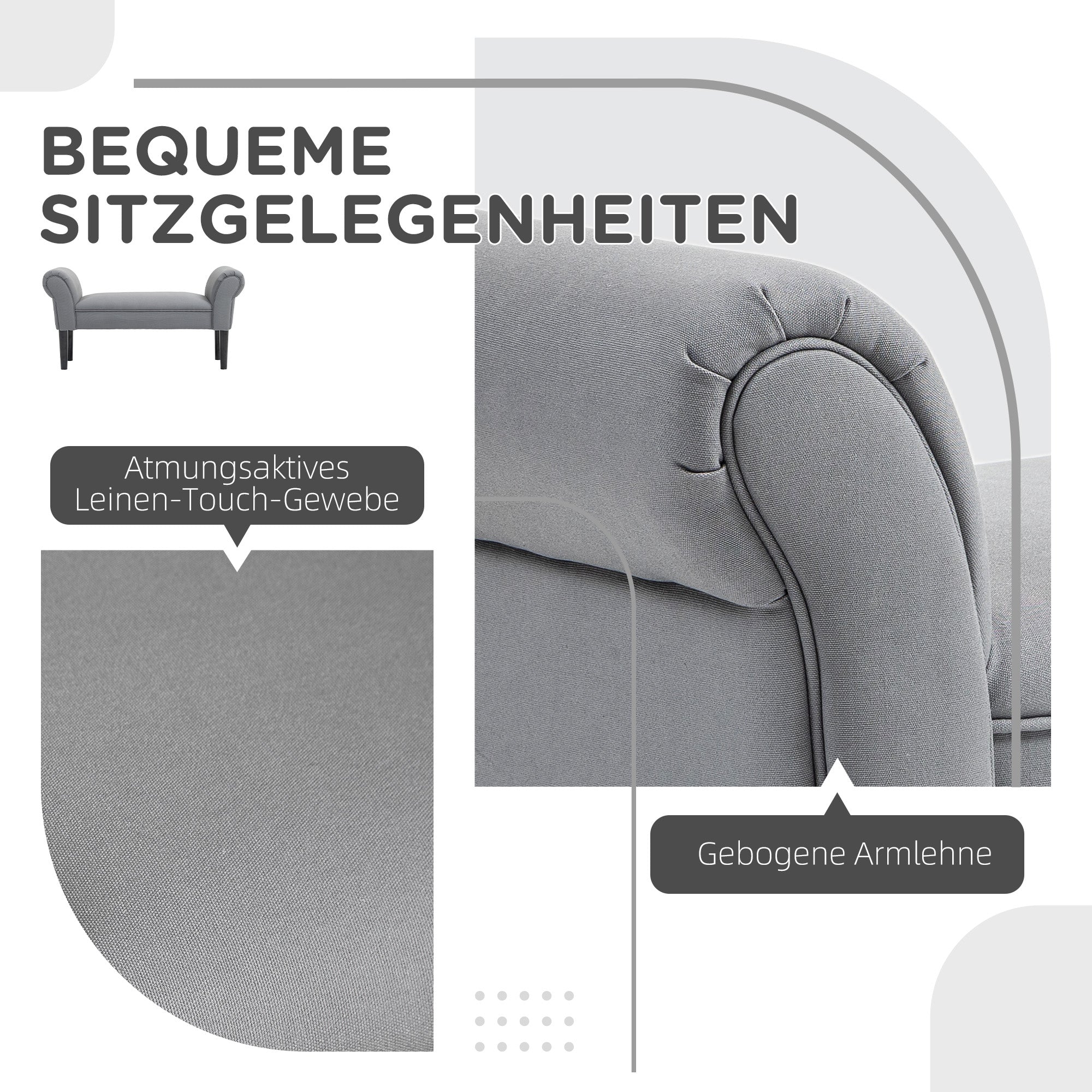 Bed Bench, Upholstered Seating, 130 kg Load Capacity, Dark Grey Canvas