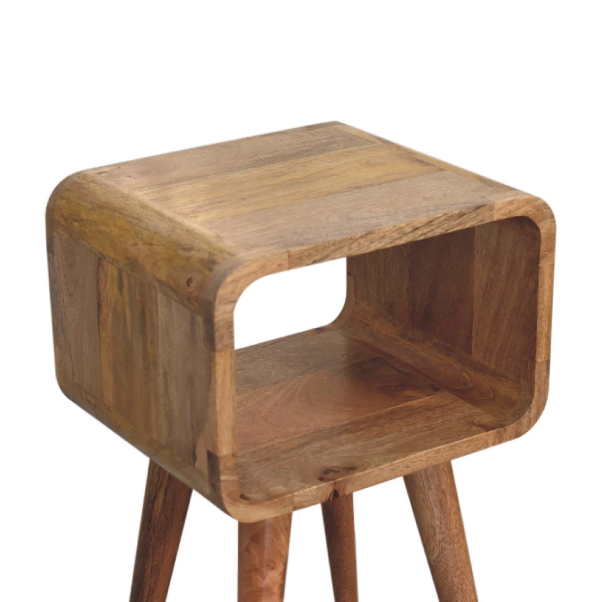 Solid Wood Mini Bedside, Curved Open Slot, Light Brown