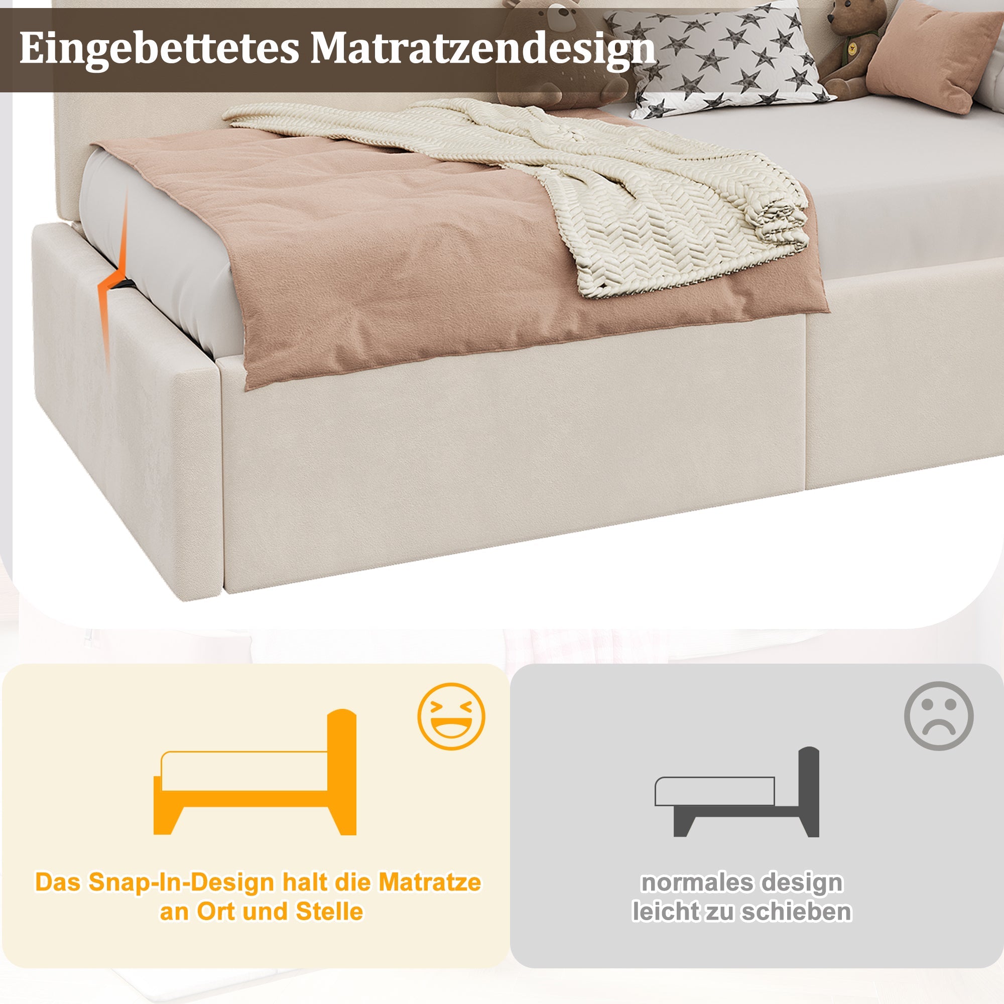 Daybed with Hydraulic Storage, USB Port and Reading Lamp, 90x200cm, Beige Velvet