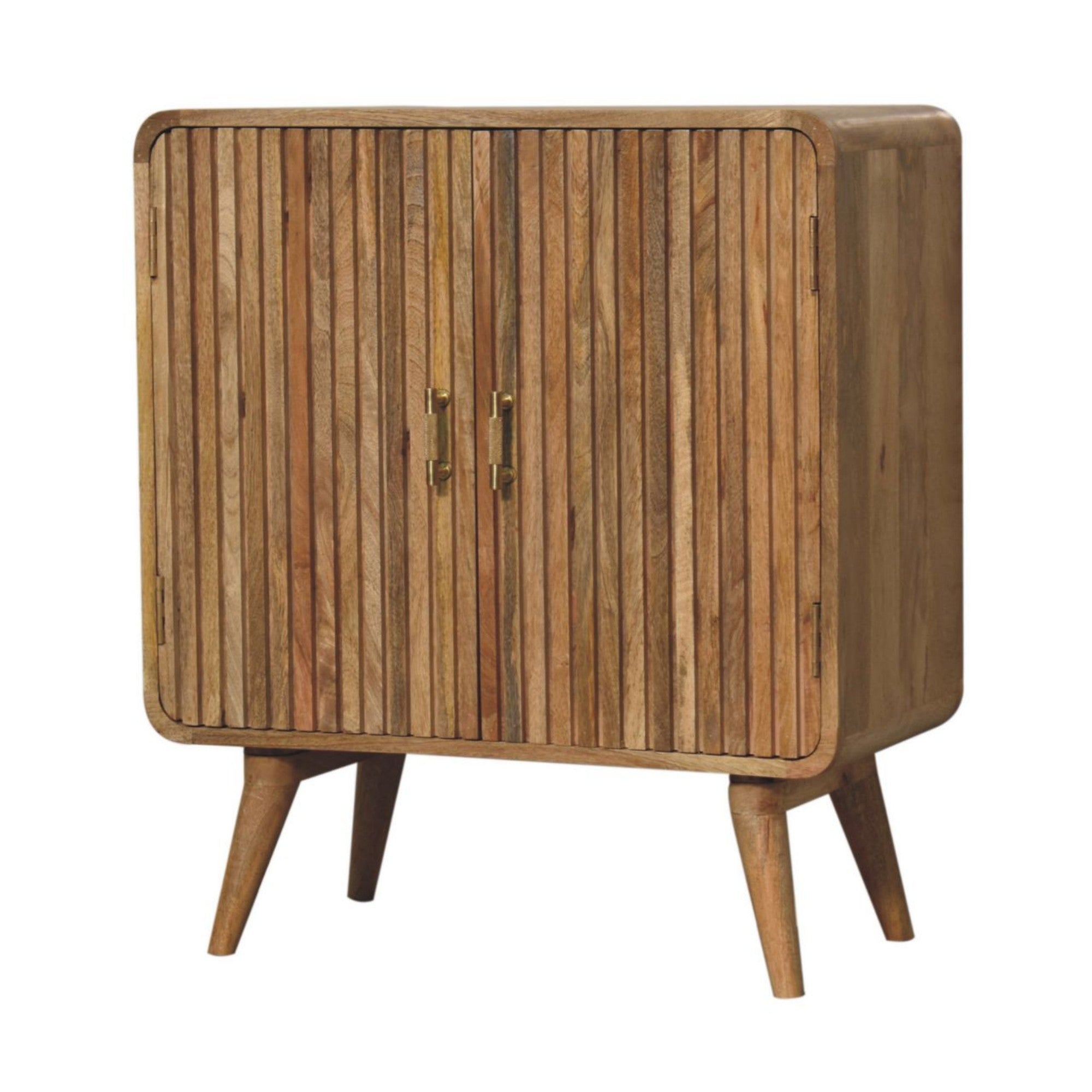 Solid Wood Cabinet, T-bar Ridged 2 Doors, Light Brown
