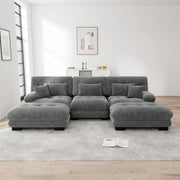 Luxury Modular Corner Sofa, Oversized U-shaped Cloud with Ottoman, Chenille Grey