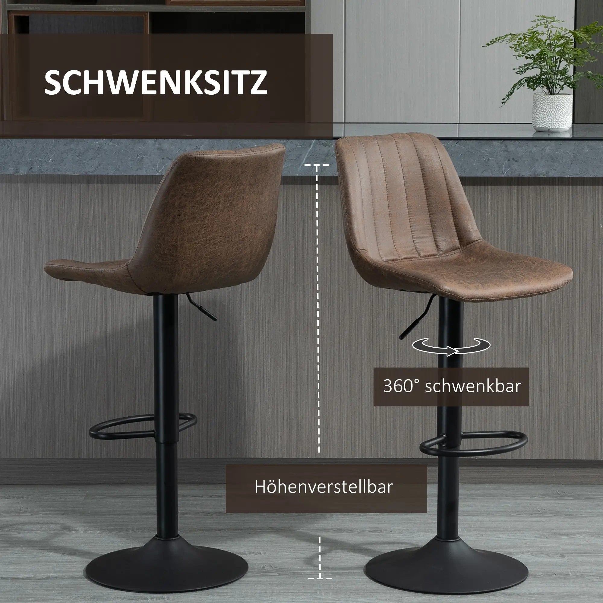 Bar Stools, Height Adjustable Swivel Chair, Brown Polyester