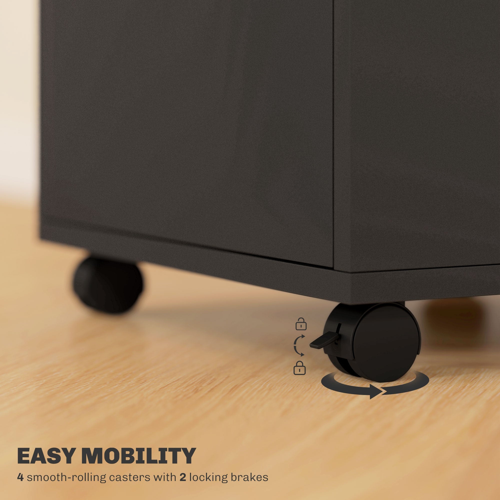 Filing Cabinet 60cm Drawer Open Shelf Mobile Two Locks Black