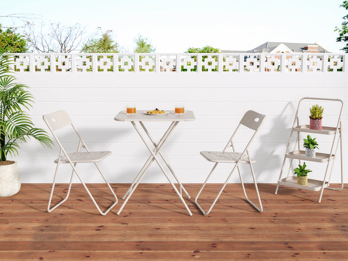 Outdoor 3-Piece Foldable Bistro Set, Weather-Resistant Patio Conversation Set with 2 Chairs and 1 Table, Beige Metal