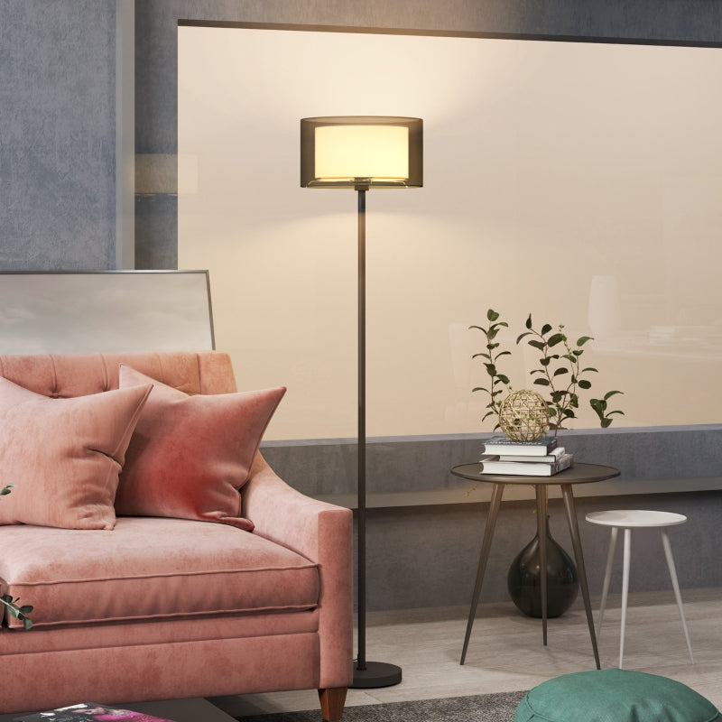 Floor lamp with E27 socket, two-tone fabric lampshade, foot switch, black