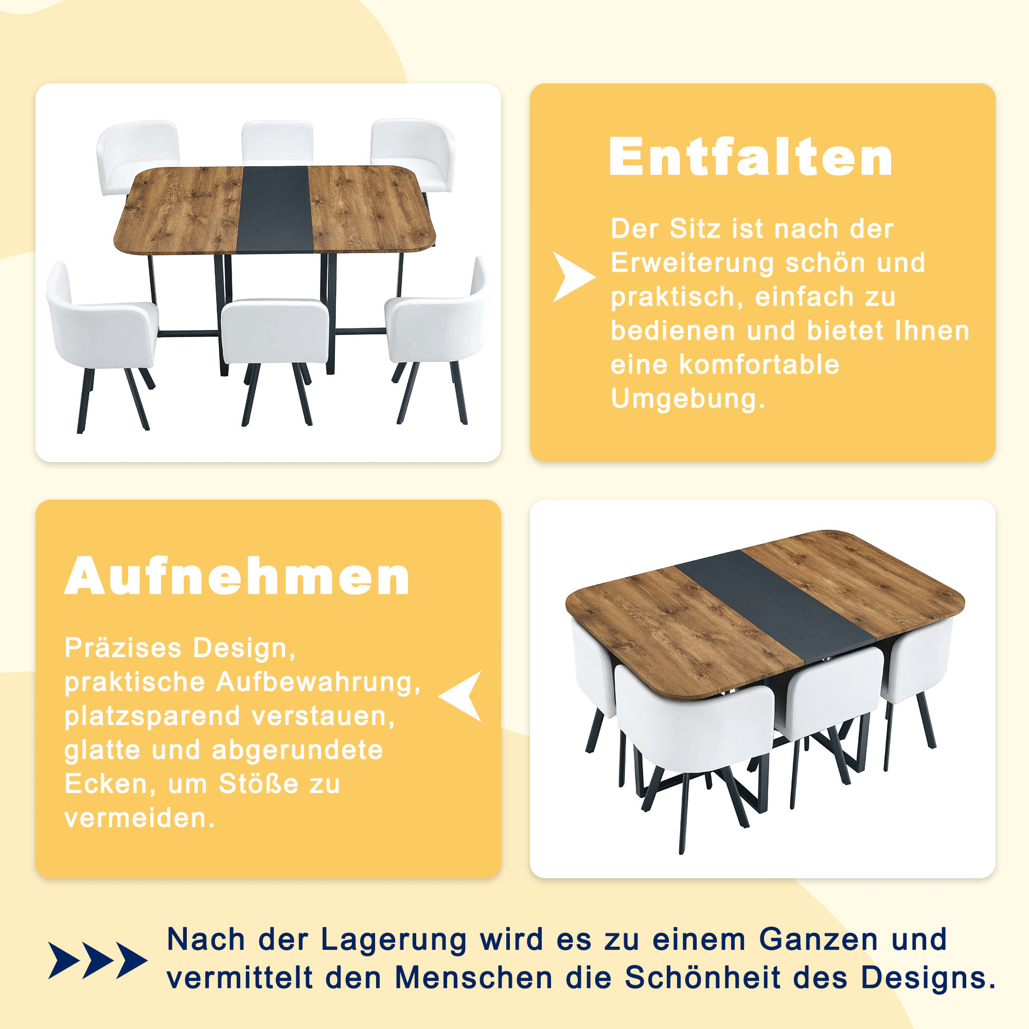 Dining Table Set Extendable Table Stowable Chairs 4-6 Seater - Wood Grain/Black Metal