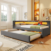 Daybed Sofa Bed 90x200cm Pull-out Bed LED Light USB/Type-C - Linen Grey